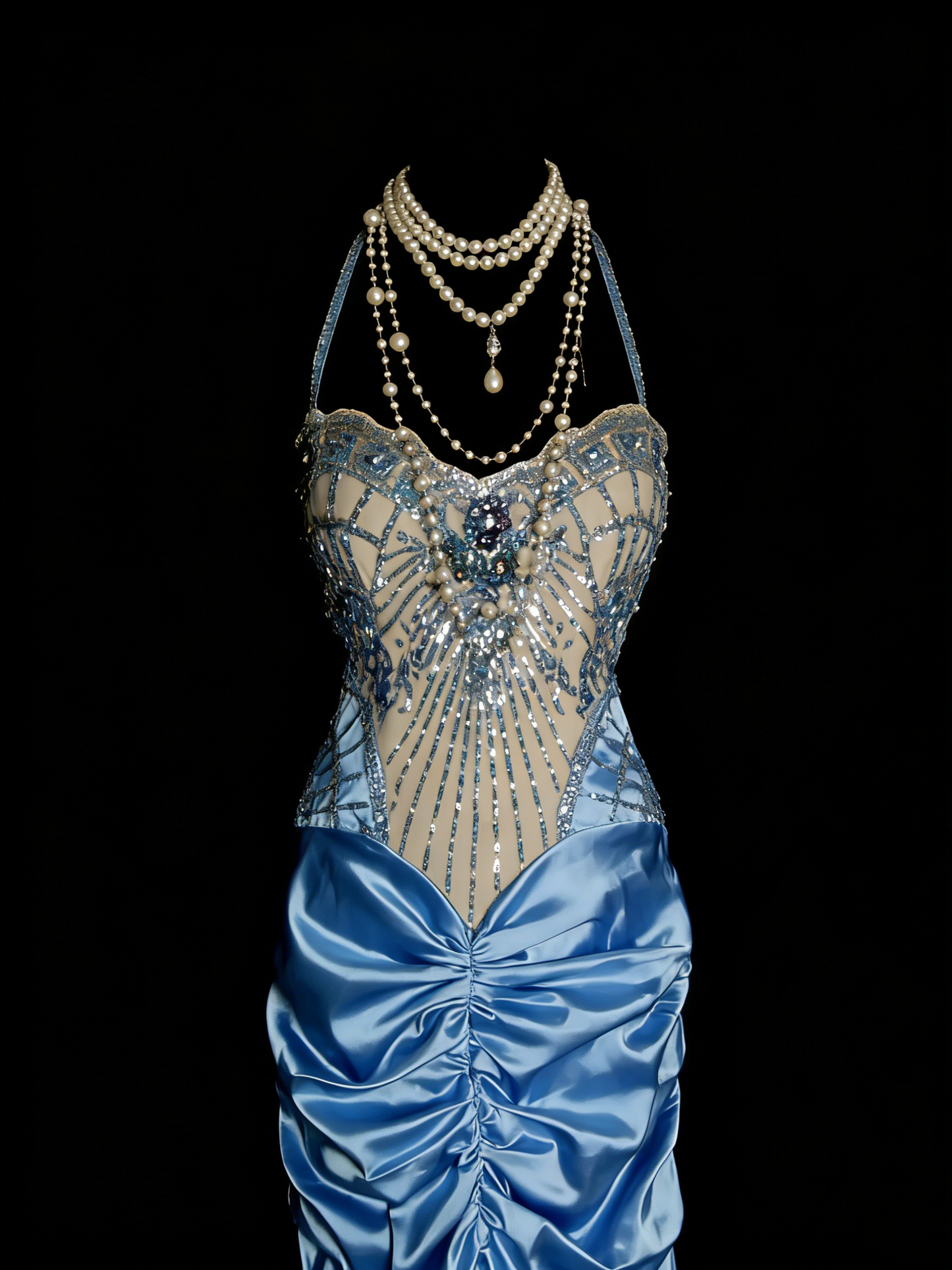 Vintage Abschlussballkleider Ästhetisch 1960er Jahre Retro Neckholder Meerjungfrau Perlen Lang Partykleid N2144