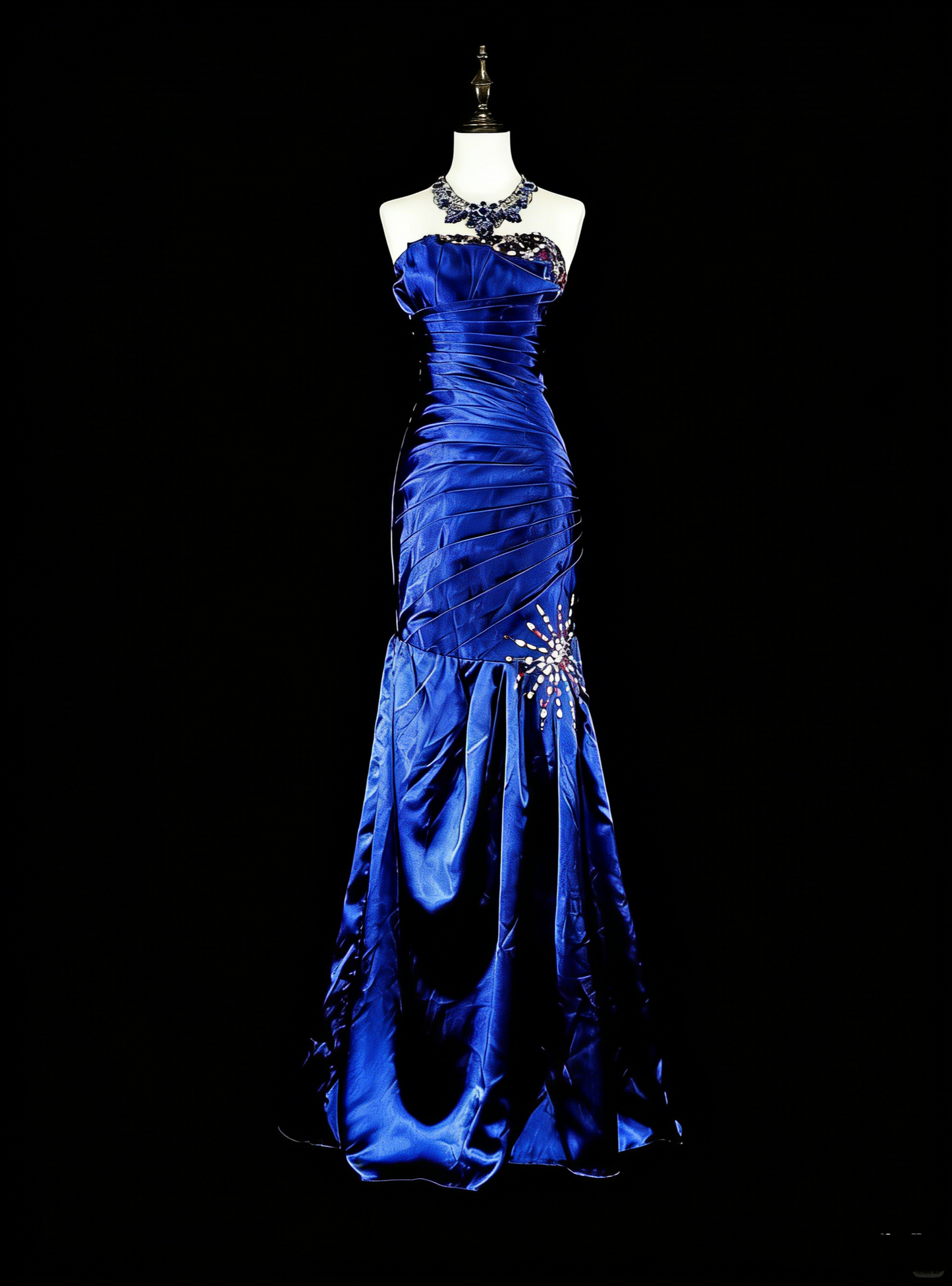Vintage-Abendkleider, ästhetisches Meerjungfrauen-Trägerloses königsblaues Perlenkleid, klassisches Inspirations-Partykleid N2005