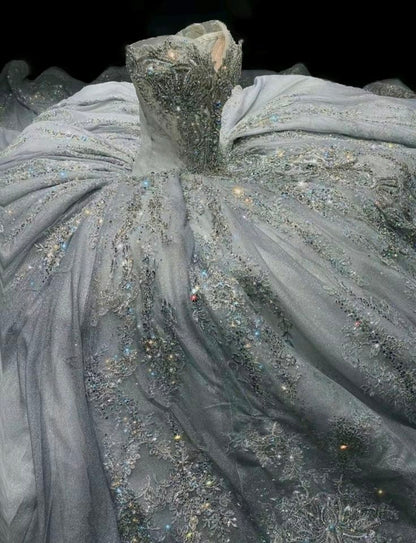 Robe de mariée luxueuse en dentelle à sequins et décolleté en cœur, style conte de fées, longue, RB2844