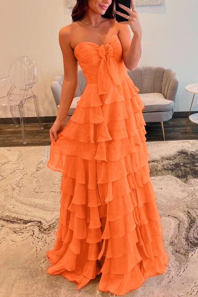 Chiffon Fuchsia Sweetheart Tiered Ruffles Prom Dress with Multi Layers A line 2026 Formal Evening Gowns AB507