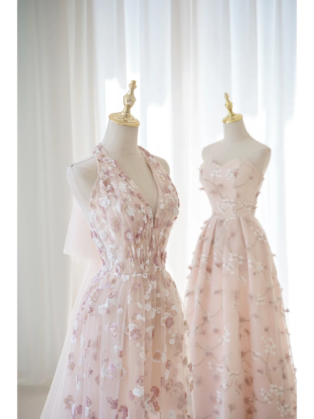 Cute A line Halter Floral Tulle Pink Long Prom Dresses Impress 19th Birthday Outfits Prom Gown AB1004