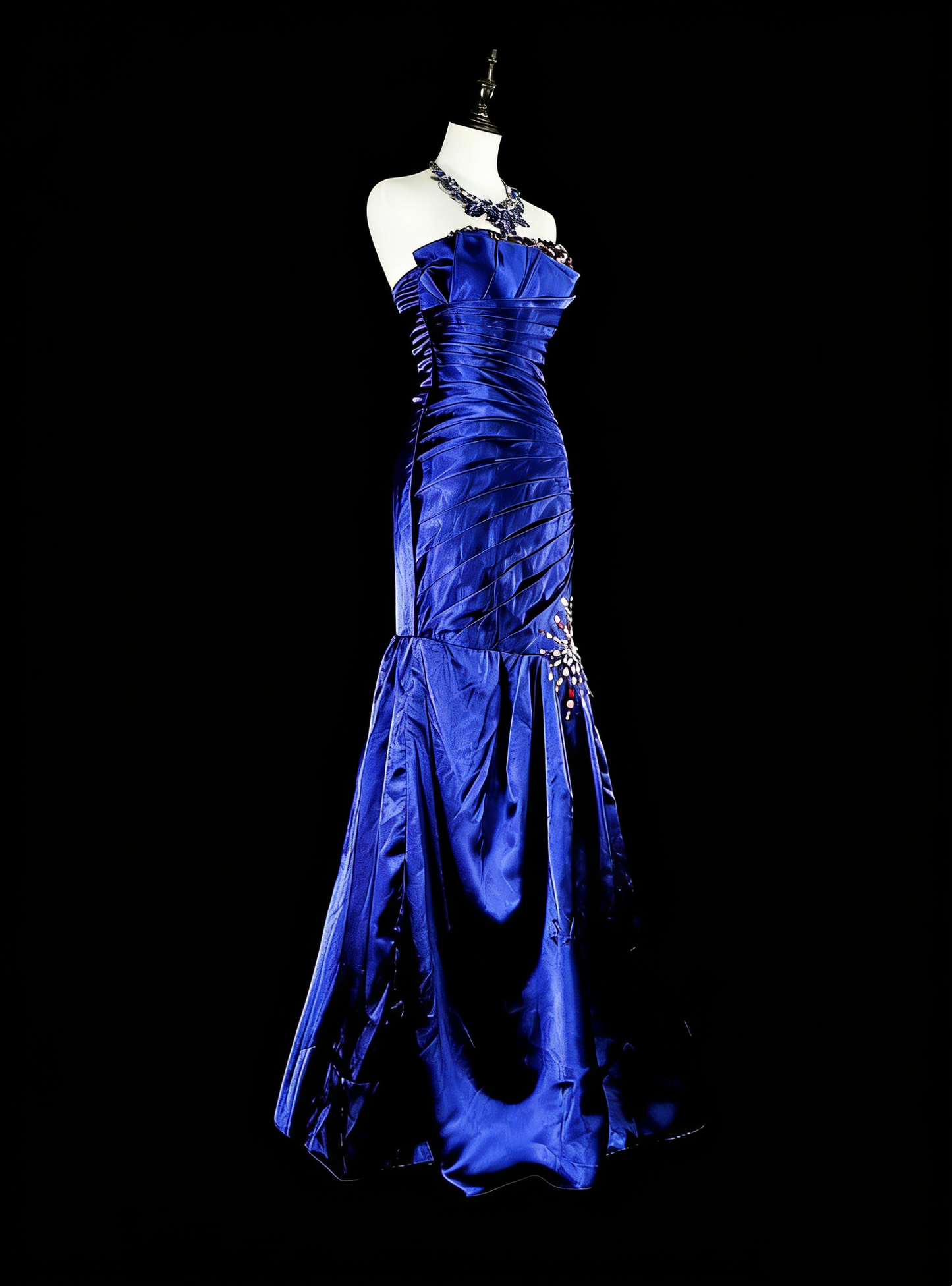 Vintage-Abendkleider, ästhetisches Meerjungfrauen-Trägerloses königsblaues Perlenkleid, klassisches Inspirations-Partykleid N2005