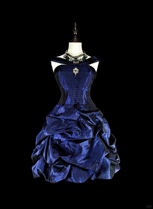 Vintage Ball Gown Halter Navy Blue Graduation Short Mini Homecoming Dresses Hoco Dress N2719