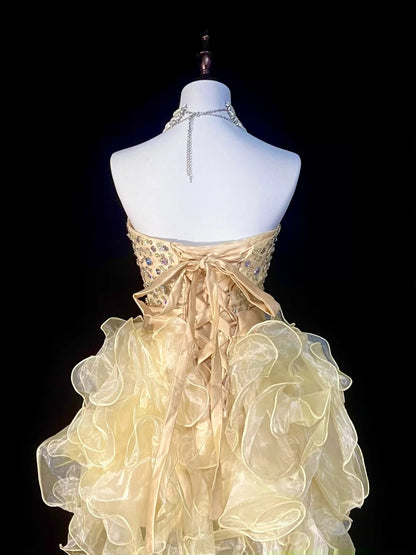 Robe de bal chic en organza jaune à décolleté cœur, tenue de soirée pour le bal de fin d'année scolaire, robe de remise de diplômes pour adolescentes N1370
