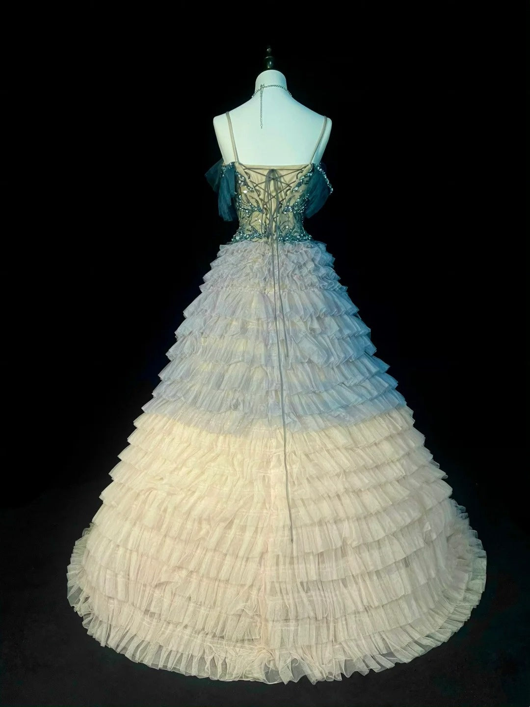 Robe de bal chic à fines bretelles en tulle, longue, tenue de soirée pour adolescentes, robe de fin d'année scolaire N1371