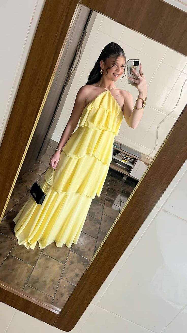 Modest A Line Halter Yellow Chiffon Prom Dresses Inspo Simple Long Prom Gowns AB252