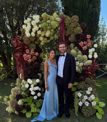 Robe de bal sirène modeste en satin bleu ciel clair, col bénitier, robe de soirée longue AB2183