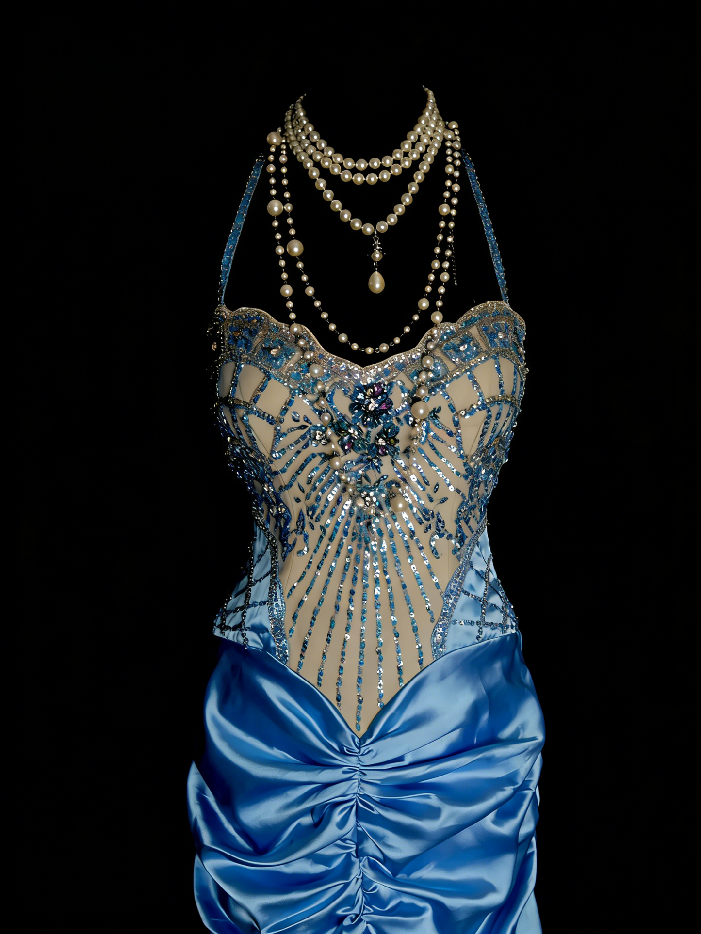 Vintage Abschlussballkleider Ästhetisch 1960er Jahre Retro Neckholder Meerjungfrau Perlen Lang Partykleid N2144