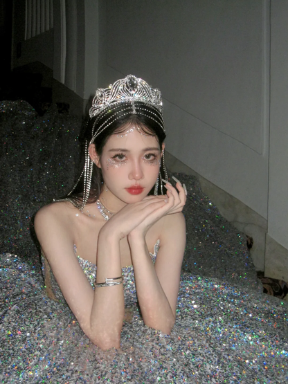 Robe de bal intemporelle bustier argentée à sequins, longue robe de soirée, inspiration robe de bal RB1956