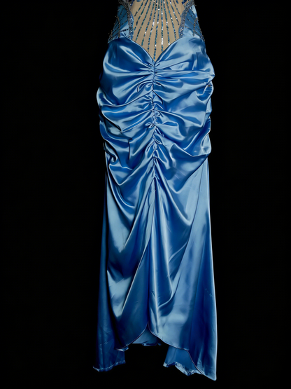 Vintage Abschlussballkleider Ästhetisch 1960er Jahre Retro Neckholder Meerjungfrau Perlen Lang Partykleid N2144