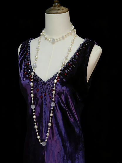 Vintage Mermaid V Neck Purple With Beads College Formal Outfit Long Prom Graduation Dresses For Teens N1310