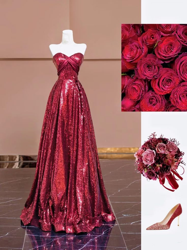 Robe de soirée longue élégante bordeaux à sequins, coupe trapèze, décolleté cœur, idéale pour un bal de promo ou un 18e anniversaire (AB1250)