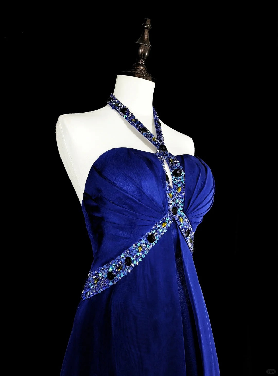 Vintage A-Linien-Abendkleid aus königsblauem Chiffon im Stil der 90er Jahre, formelles Geburtstagskleid, langes Ballkleid N1751
