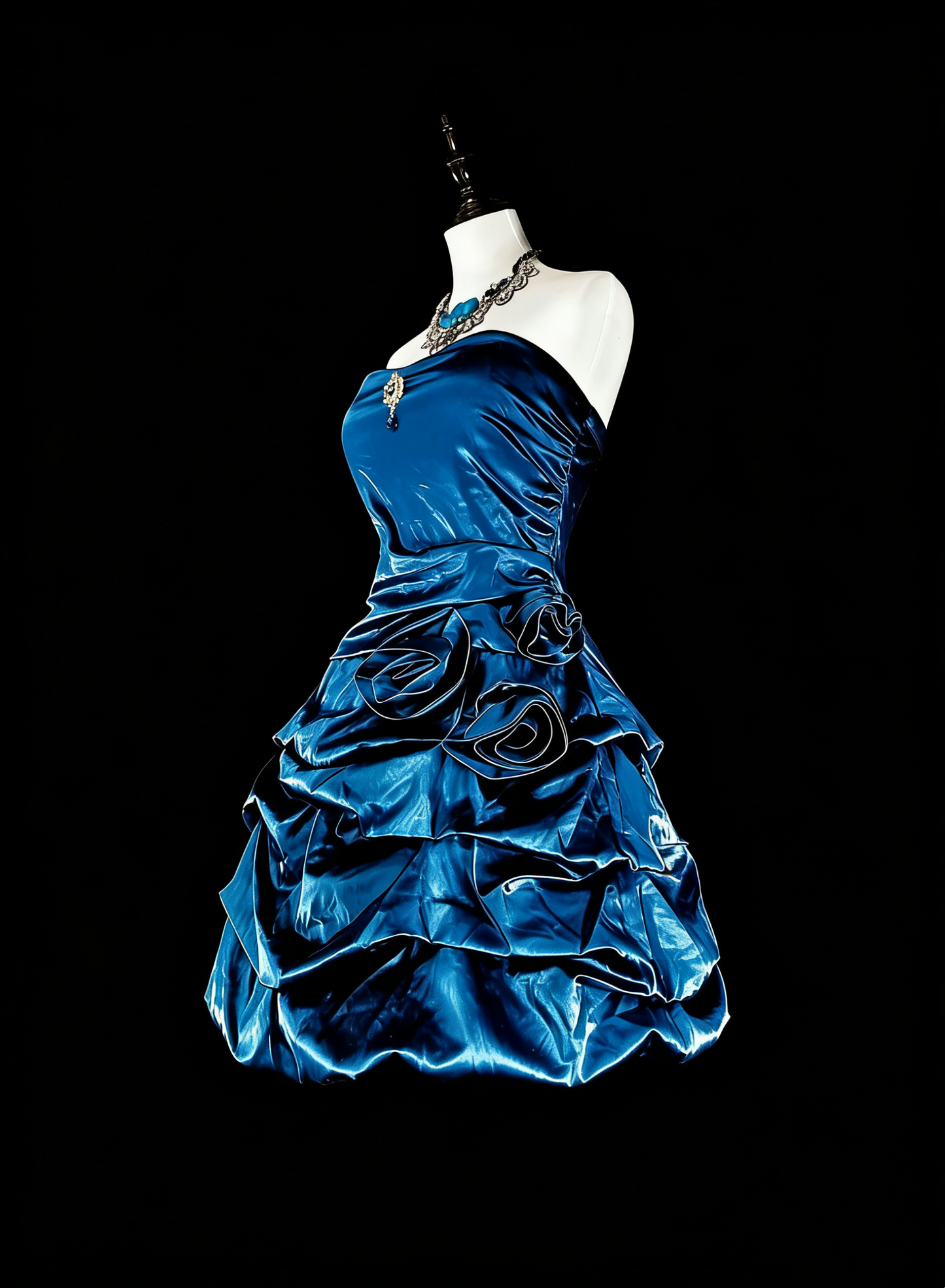 Robe Courte de Bal Mignonne Bustier Bleu Canard avec Fleurs Robes de Soirée N2388