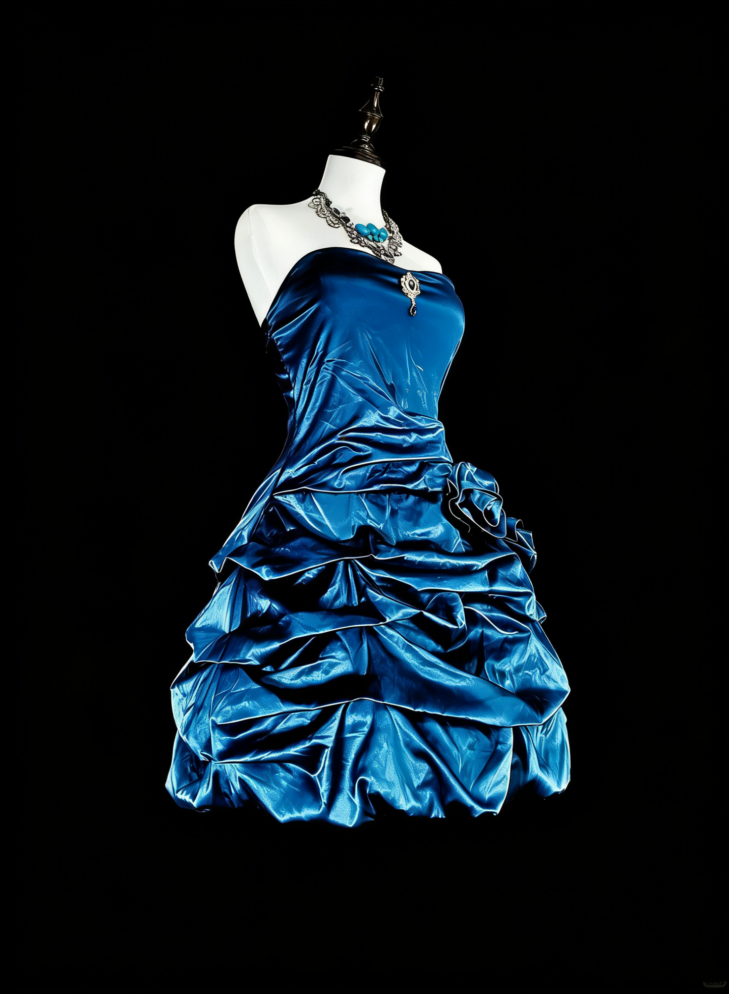 Robe Courte de Bal Mignonne Bustier Bleu Canard avec Fleurs Robes de Soirée N2388