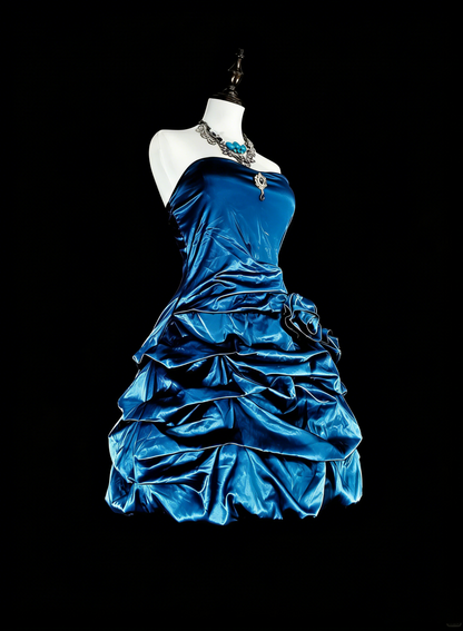 Robe Courte de Bal Mignonne Bustier Bleu Canard avec Fleurs Robes de Soirée N2388