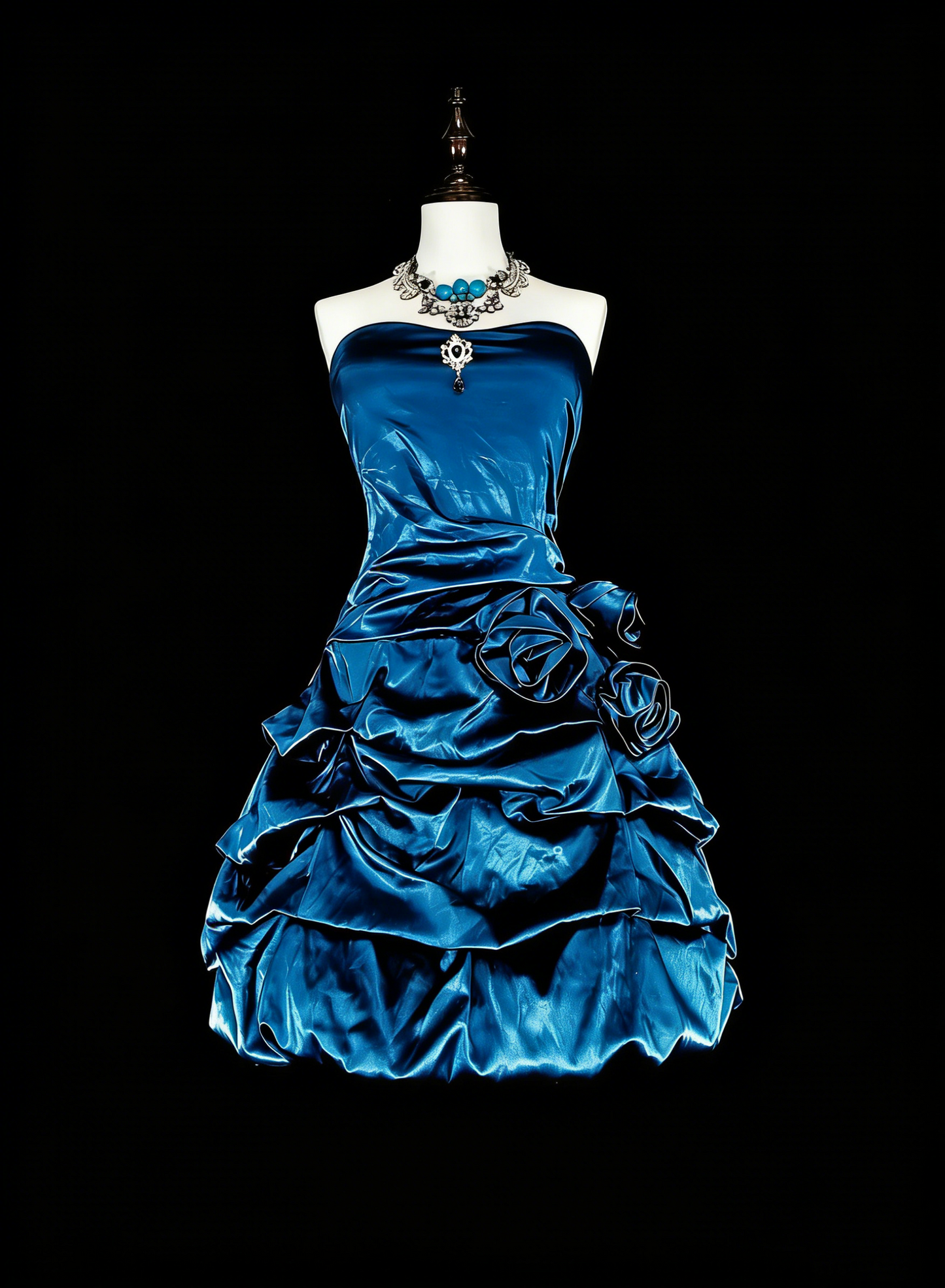 Robe Courte de Bal Mignonne Bustier Bleu Canard avec Fleurs Robes de Soirée N2388
