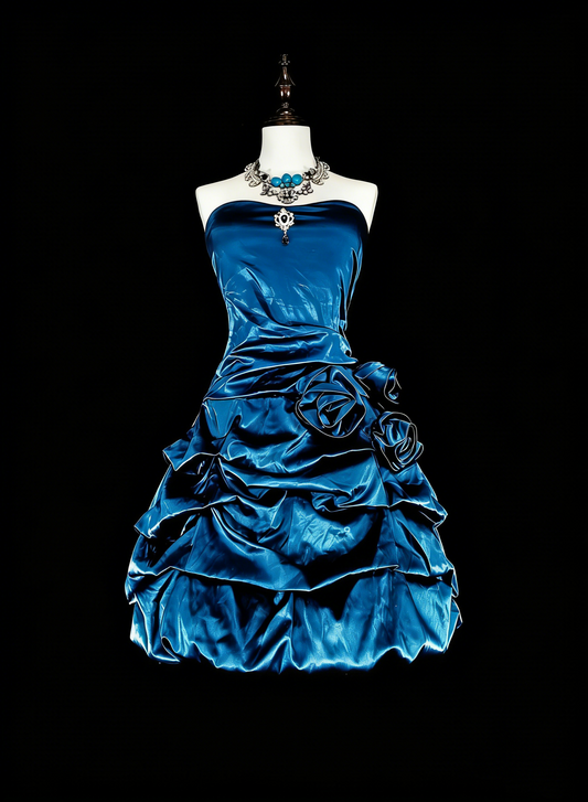 Cute Ball Gown Strapless Teal With Flowers Short Mini Homecoming Dresses N2388