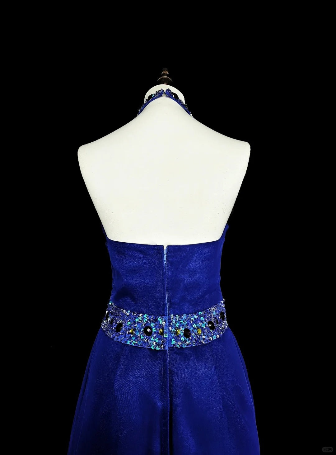 Vintage A-Linien-Abendkleid aus königsblauem Chiffon im Stil der 90er Jahre, formelles Geburtstagskleid, langes Ballkleid N1751