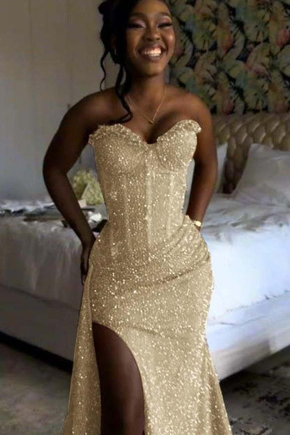Orange Mermaid Prom Dress Sleeveless Sweetheart Sequined Formal Dress Party Gown For Women AB1531