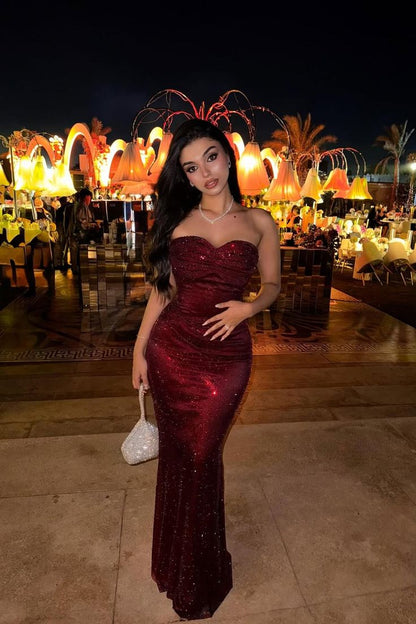 Robe de bal sirène bordeaux scintillante, bustier sans manches, à sequins, en solde AB1544