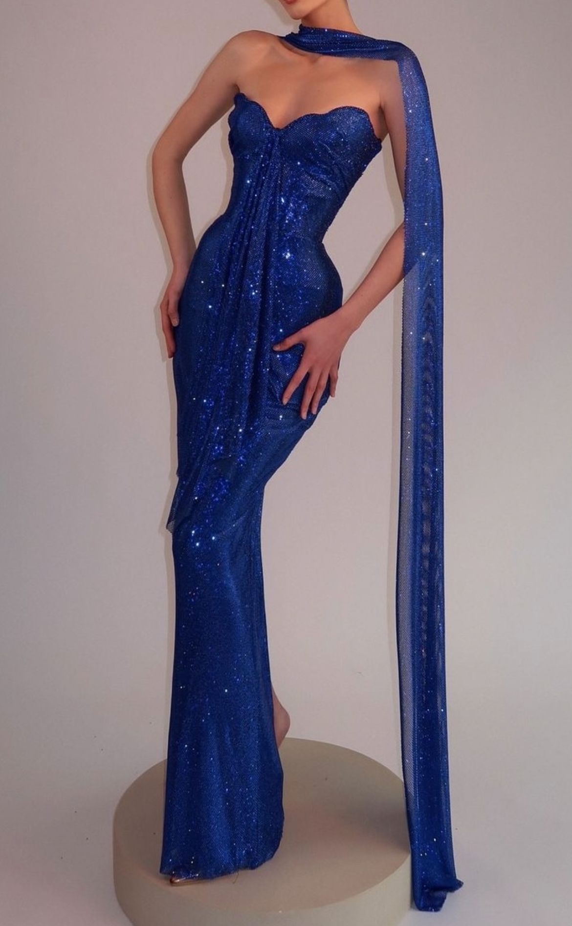 Modest Mermaid Sweetheart Royal Blue Sequin Prom Dresses With Scarf Evening Party Formal Gown 18th Birthday Gowns AB796