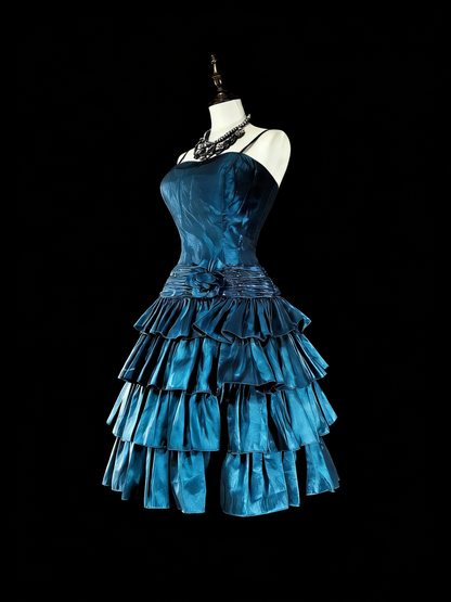 Pretty Ball Gown Spaghetti Strap Navy Blue Short Mini Homecoming Dresses Hoco Gowns N2709
