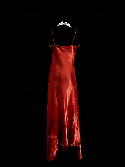 Vintage-Mode, Abend-Ästhetik, A-Linie, rostrot, Spaghettiträger, 80er, 70er, 90er Jahre, College-Formelles Outfit, Langes Ballkleid, Abschlusskleid N1150