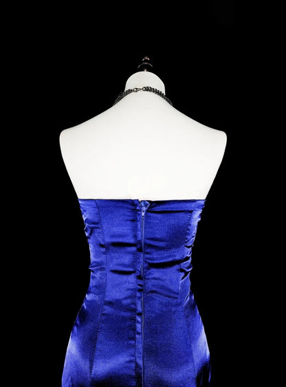 Vintage-Abendkleider, ästhetisches Meerjungfrauen-Trägerloses königsblaues Perlenkleid, klassisches Inspirations-Partykleid N2005