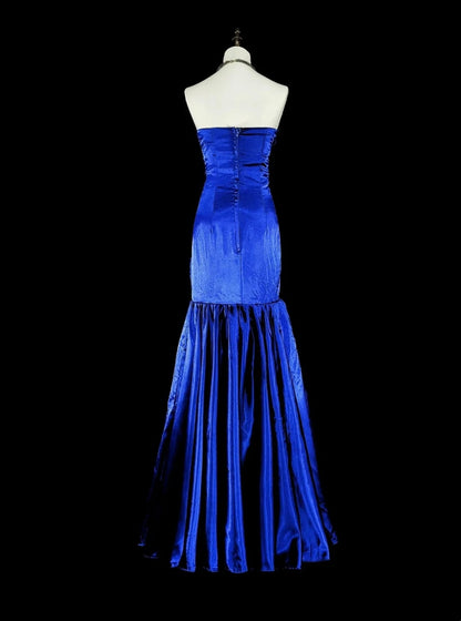 Vintage-Abendkleider, ästhetisches Meerjungfrauen-Trägerloses königsblaues Perlenkleid, klassisches Inspirations-Partykleid N2005