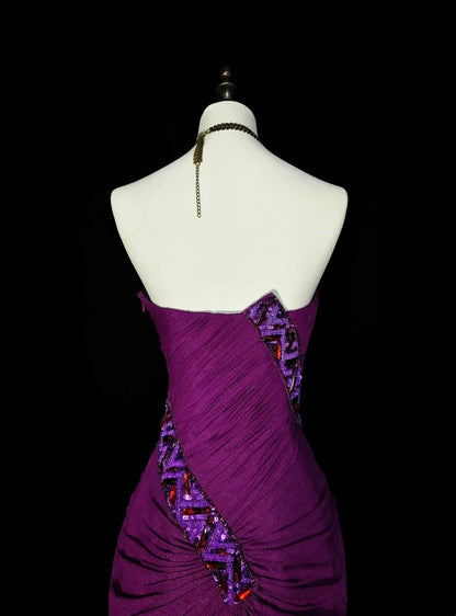 Vintage Meerjungfrauen-Kleid mit perlenbesetztem, langem lila Sommerkleid für Strand, Abend und festliche Anlässe im Frühling (N1420)