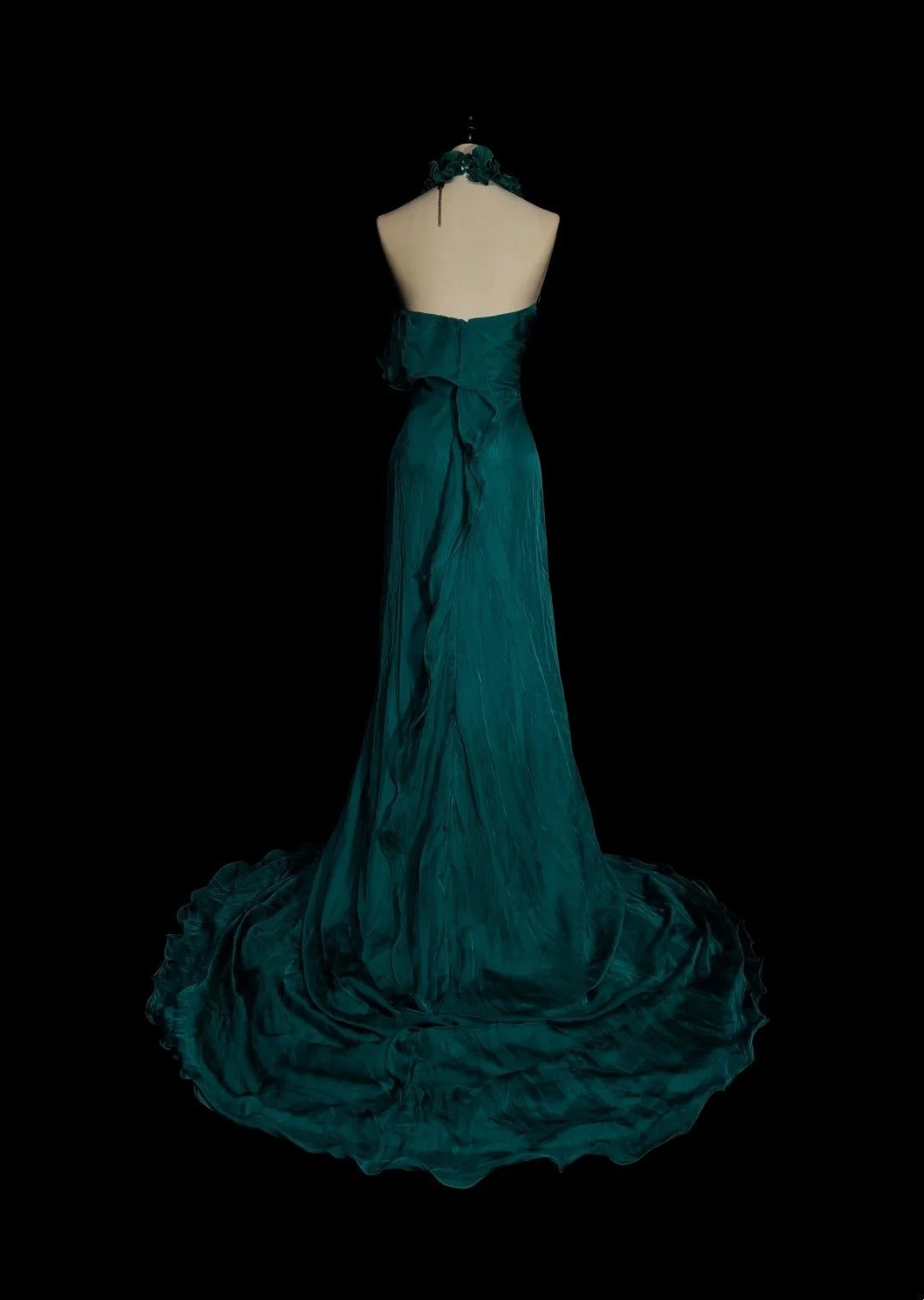 Elegantes, ärmelloses, dunkelgrünes Chiffon-Abendkleid in A-Linie mit Neckholder, langes formelles Kleid für die Oberstufe, N1378
