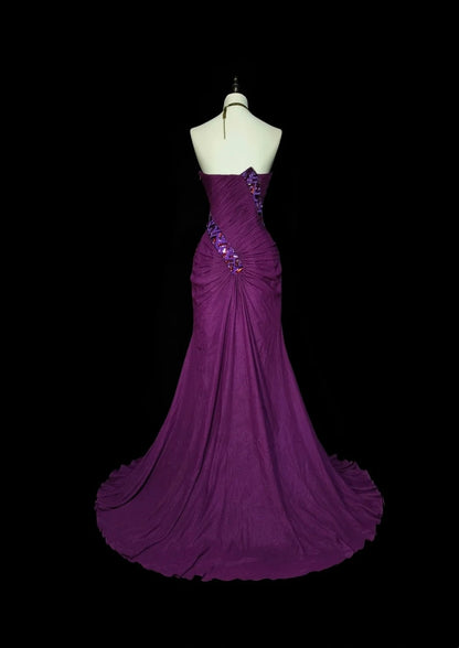 Vintage Meerjungfrauen-Kleid mit perlenbesetztem, langem lila Sommerkleid für Strand, Abend und festliche Anlässe im Frühling (N1420)