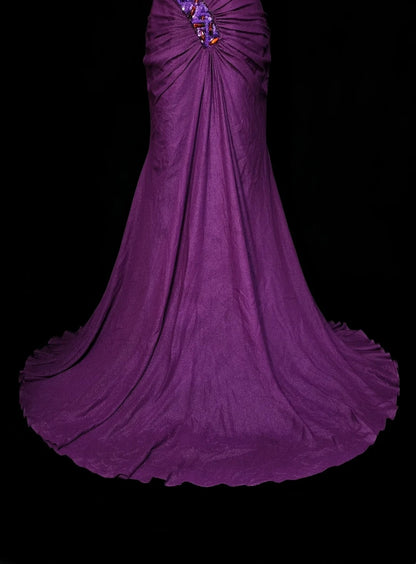 Vintage Meerjungfrauen-Kleid mit perlenbesetztem, langem lila Sommerkleid für Strand, Abend und festliche Anlässe im Frühling (N1420)