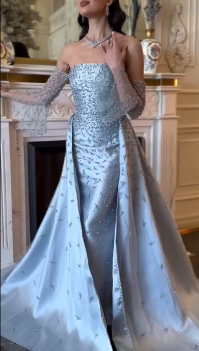 Maßgeschneiderte Meerjungfrauen-Abendkleider, bodenlang, trägerlos, lange Ärmel, schlichtes, modisches Abschlusskleid N885