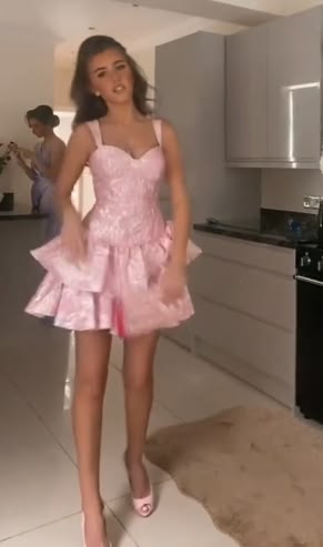 Mignonne Robe d'été courte rose à bretelles coupe trapèze pour anniversaire, robe de bal, tenue d'anniversaire, mini-robes de soirée pour 19e anniversaire RB4157