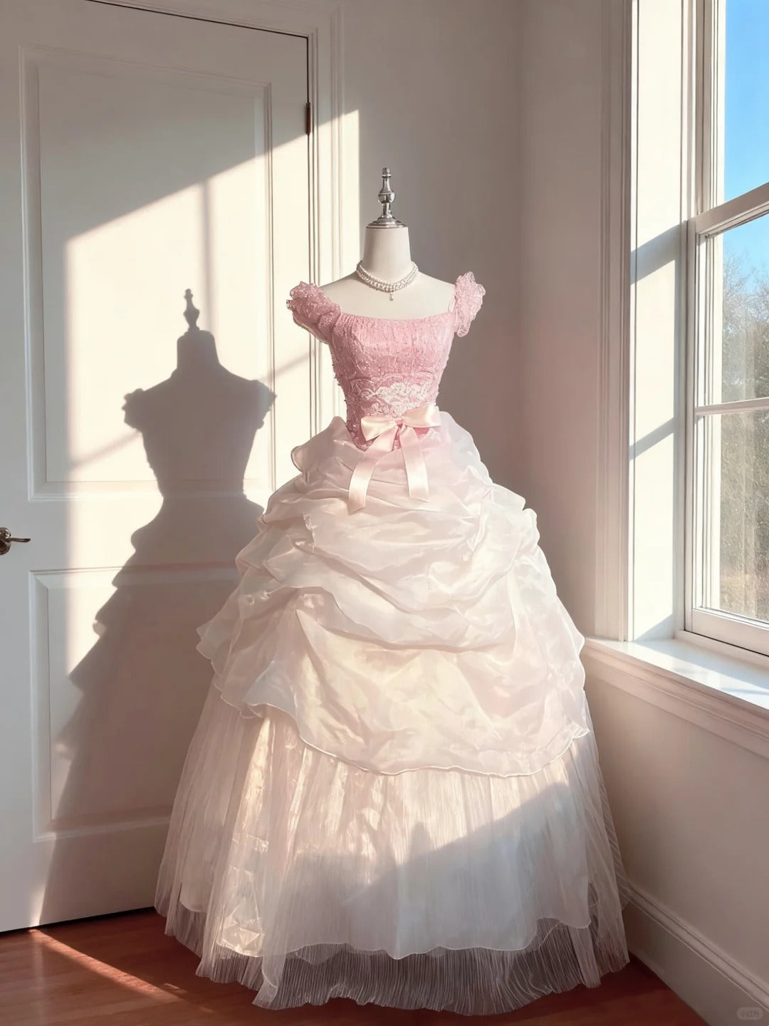 Gorgeous Ball Gown Square Neck Pink Quince Dress Long Sweet 15 16 Quinceanera Dresses Vestido de princesa RB4499