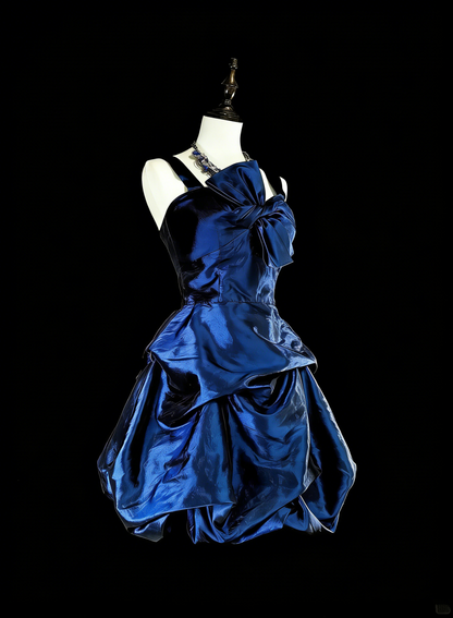 Vintage-Ballkleid mit Spaghettiträgern, marineblau, kurz, inspiriert von den 2000er Jahren, Homecoming-Kleider, N1614