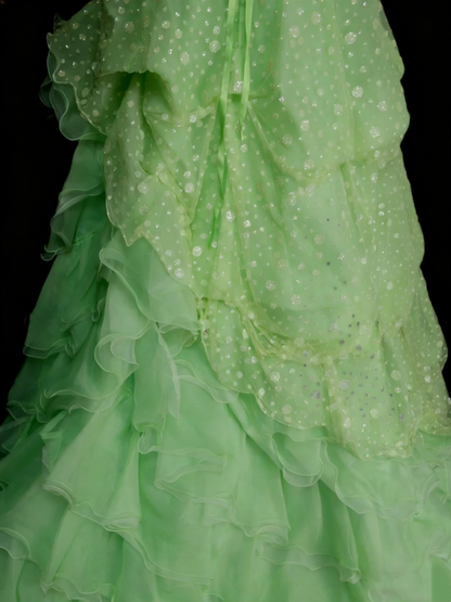 Elegantes Ballkleid mit Herzausschnitt aus grünem Organza im Stil der 80er Jahre – Inspiration für lange Abendkleider, Partykleider, Vintage-Kleid für den 16. Geburtstag (N1311)