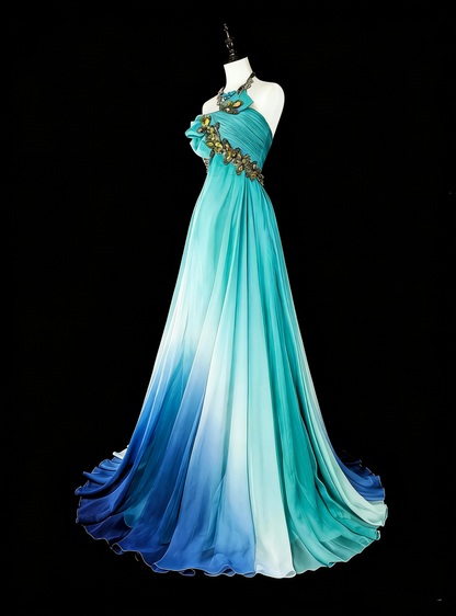 Vintage-Abendkleider im Stil der 1950er Jahre: Elegantes, meliertes, blaues A-Linien-Kleid mit Perlenbesatz (Modell N2006)