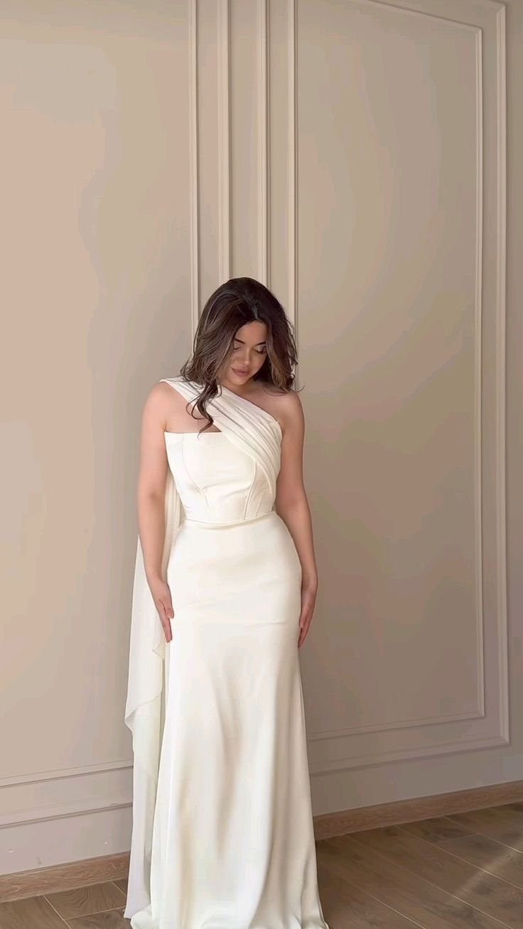 Cocktailkleid für Damen, Meerjungfrauen-Schnitt, schulterfrei, weiß mit Falten und Raffungen, ideal für Abschlussfeiern und Ballabende, AB1880
