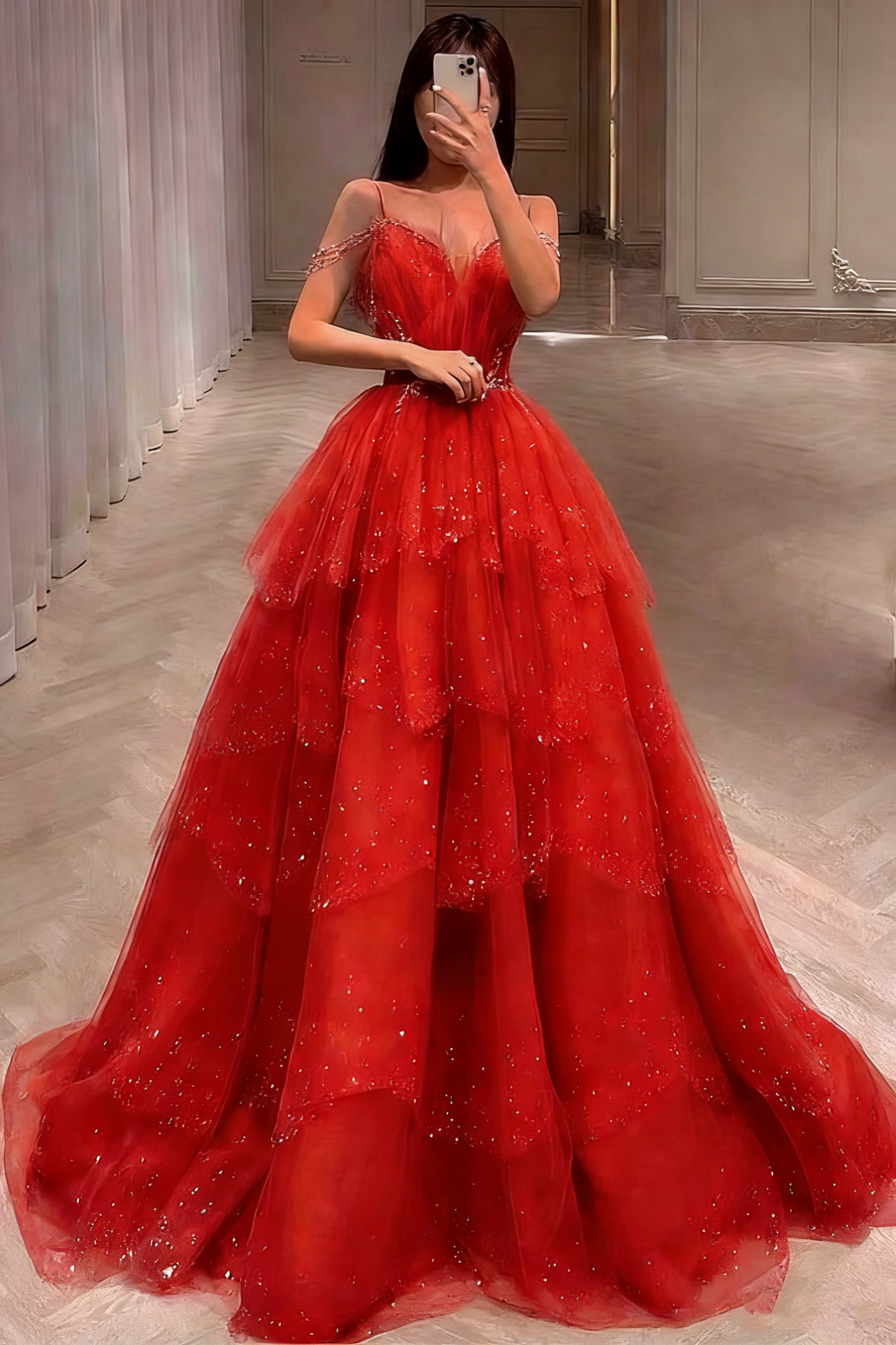 Robe de bal somptueuse en tulle bleu scintillant ornée de perles, robe de soirée à volants et strass AB2197
