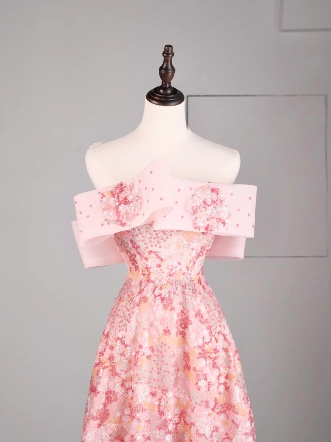 Elegantes, schulterfreies, langes, pinkfarbenes Pailletten-Abendkleid in A-Linie für Teenager, formelles Abendkleid N1079