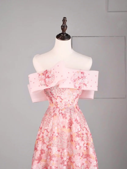 Elegantes, schulterfreies, langes, pinkfarbenes Pailletten-Abendkleid in A-Linie für Teenager, formelles Abendkleid N1079