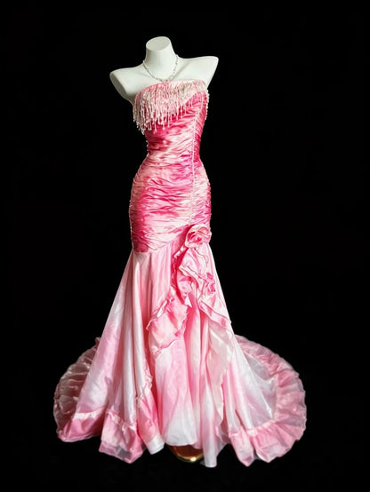 Inspiration Robes de soirée sirène élégantes bustier ombrées blanc rose longueur ras du sol RB4469
