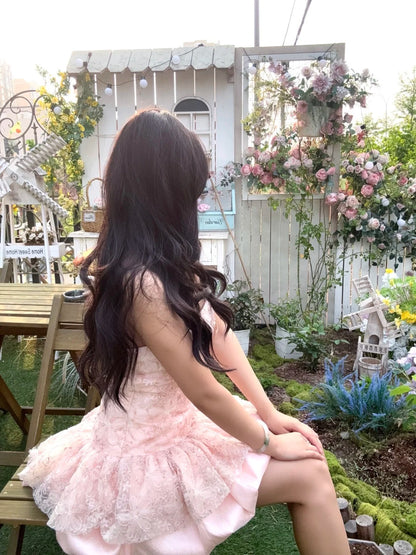 Bescheidenes Ballkleid Trägerlos Rosa Spitze Kurz Mini Abschlussball-Inspo Outfits zum 16. Geburtstag Homecoming Kleider RB3973