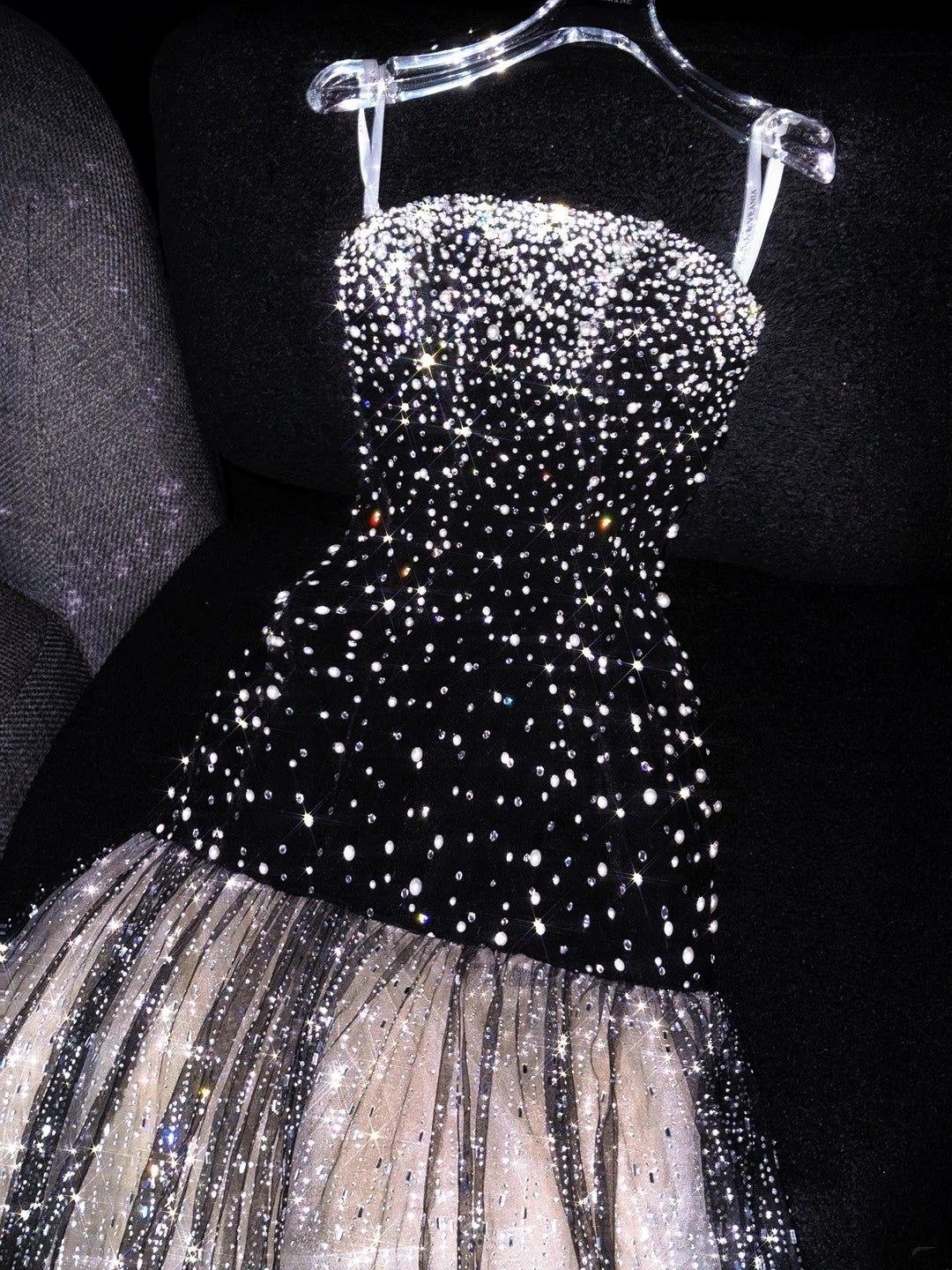 Robe de soirée longue de princesse sirène bustier à sequins noirs, robe de bal de promo N738