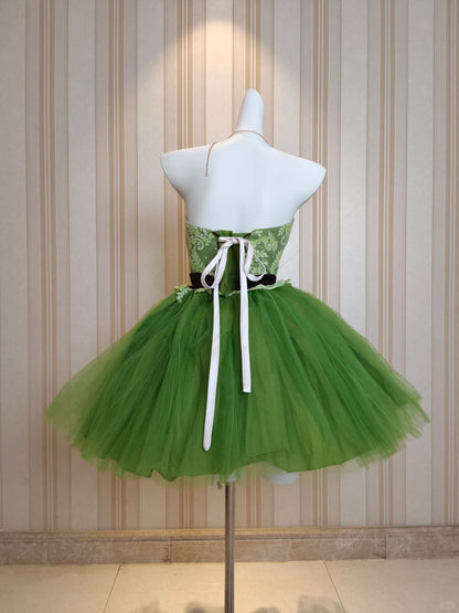 Jolie robe de soirée courte en tulle vert, style bustier, pour cocktail et bal de promo N4210
