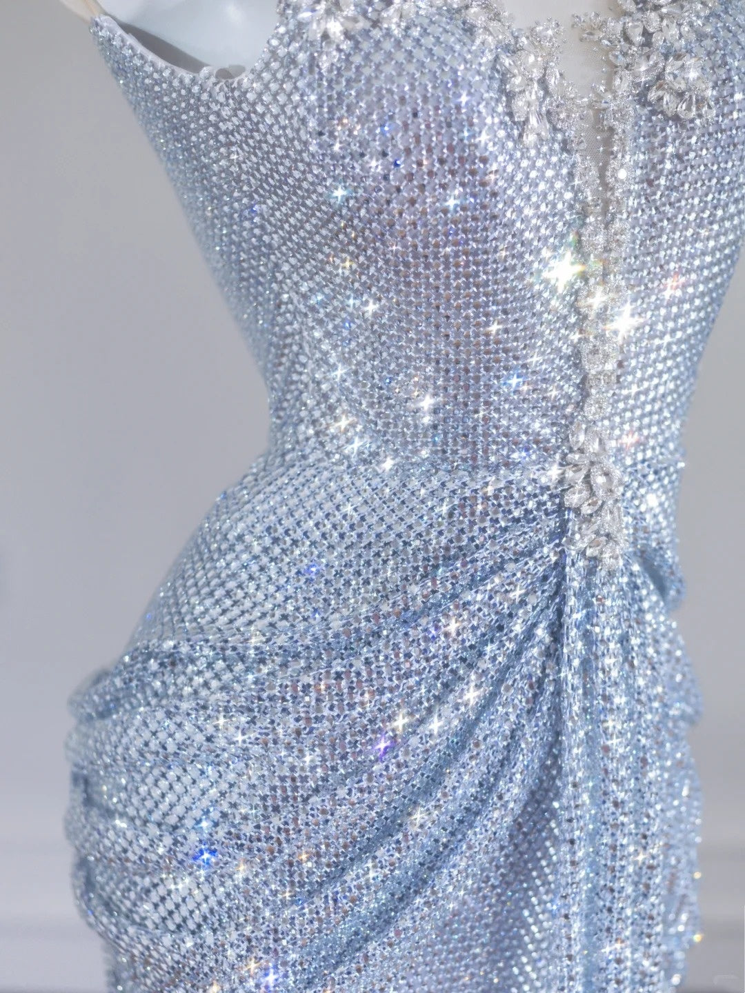 Sparkly Mermaid Scoop Neck Silver Sequin With Beaded Long Prom Dresses Formal Dress Party Birthday Outfits N406