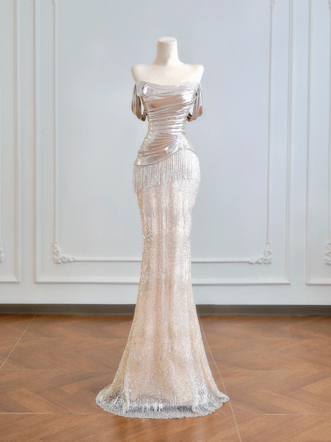 Sparkling Mermaid Off The Shoulder Champagne Sequin Long Prom Dresses Impress 18th Birthday Outfits Party Gown N389